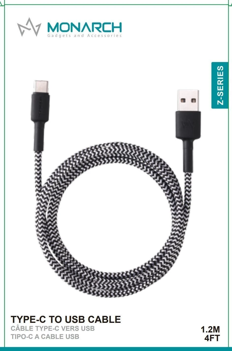 Monarch Type C To C Cable Z Series 1.2 METER Black/White
