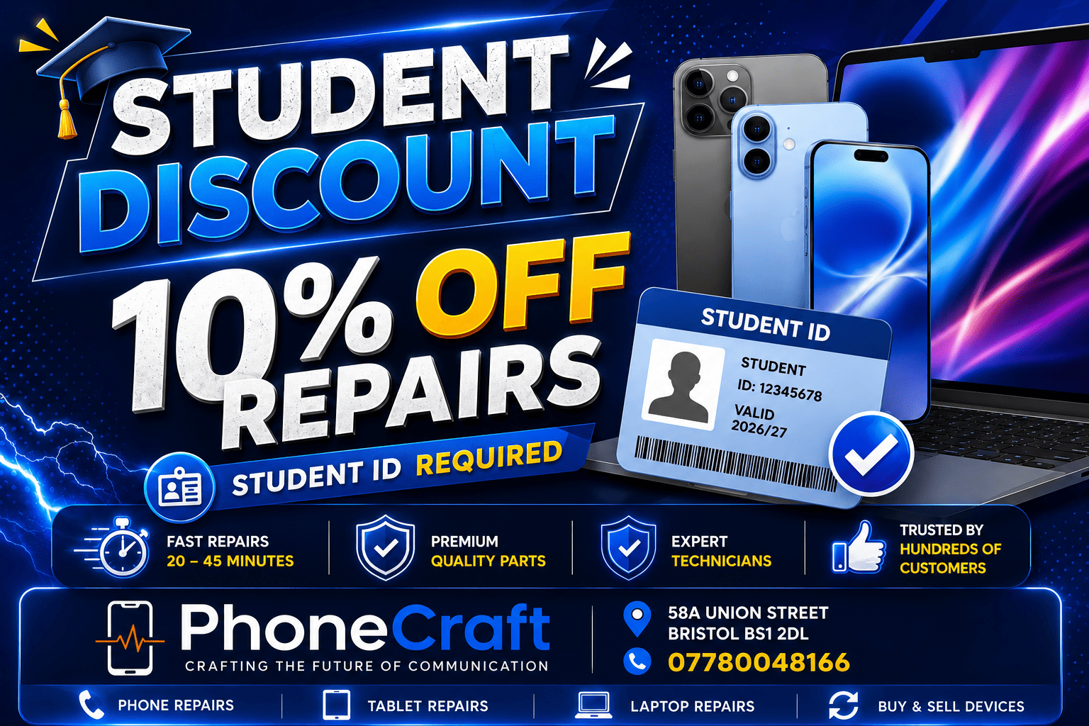 Student Phone Repair Bristol - 10% student discount at Phone Craft