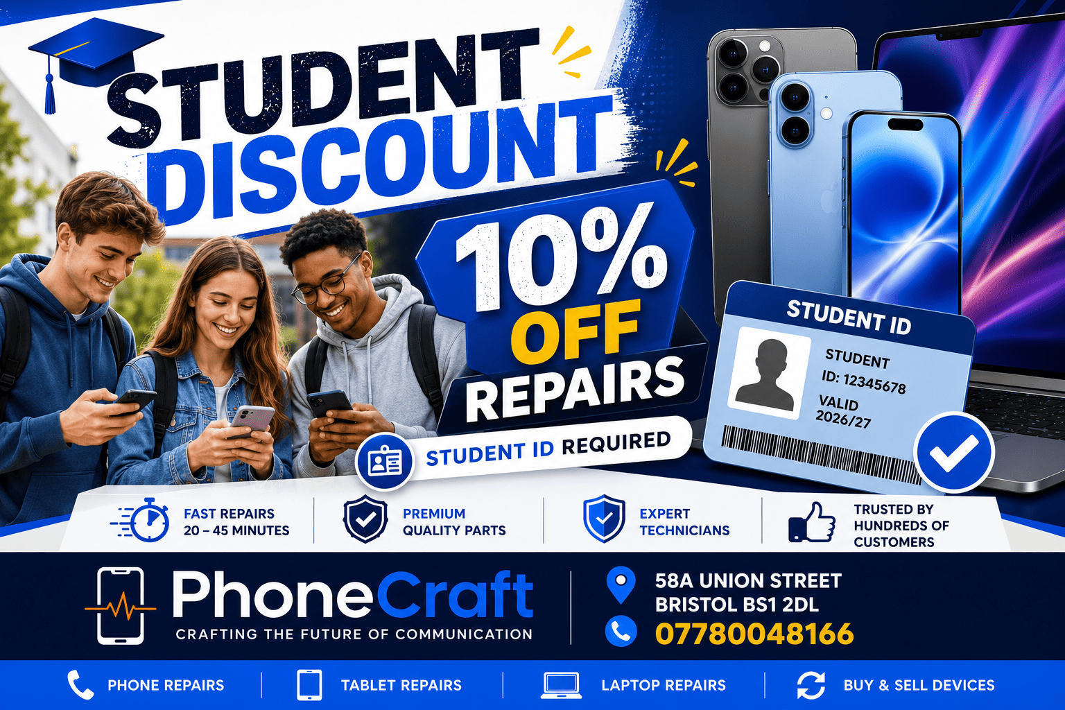 Phone Craft student discount repair shop Union Street Bristol