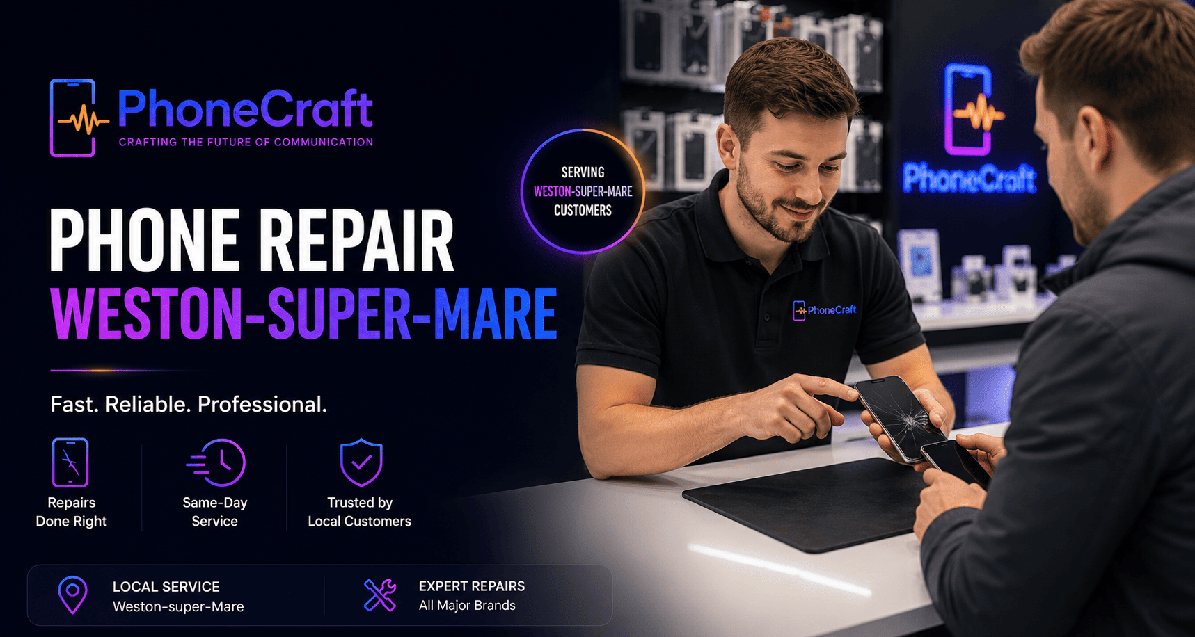 Customer receiving instant cash for their phone at Phone Craft Bristol, serving Weston-super-Mare