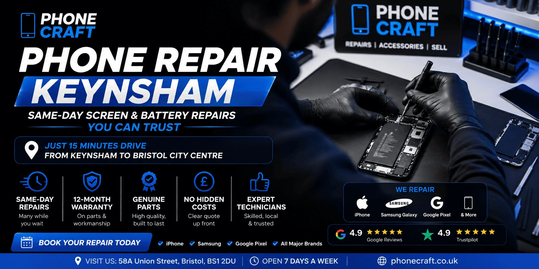 Phone Repair Keynsham — same-day screen and battery repairs at Phone Craft Bristol